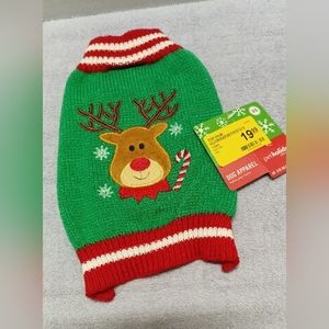 Top Paw Size XS doggy pullover reindeer holiday sweater green and red new